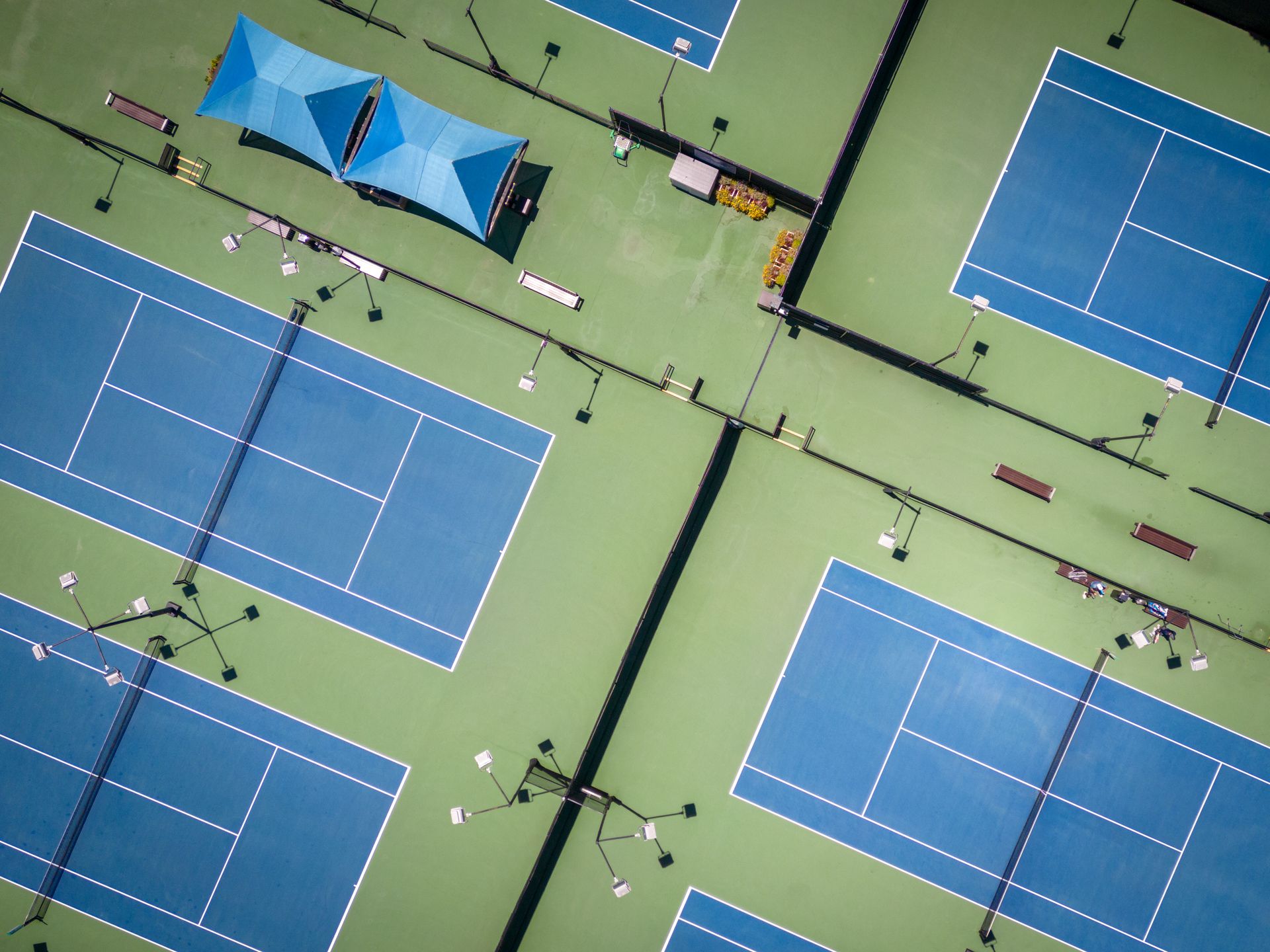Aerial view of hard tennis courts